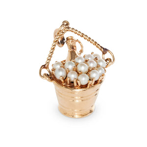 Festive champagne bucket pendant in 14kt and pearls.