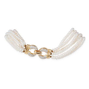 14KT YELLOW GOLD AND PAVE DIAMOND  PEARL NECKLACE CLASP