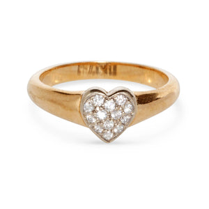 14kt yellow gold heart ring with pavé-set diamonds