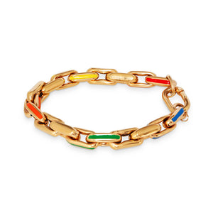 Lauren Rubinski 14kt yellow gold link bracelet with multicolor enamel accents
