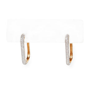14kt yellow gold rectangular hoop earrings with pavé diamonds