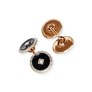 14kt Yellow Gold Vintage Onyx and Pearl Cufflinks