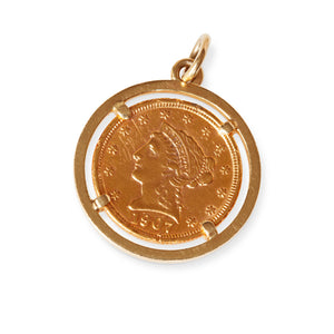 VINTAGE 18KT 1907 COIN PENDANT WITH BEZEL