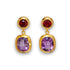 18K Yellow Gold Garnet & Amethyst Drop Earrings