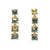 Front view of 18kt yellow gold drop earrings with 8 square-cut sapphires in green, teal, and golden hues