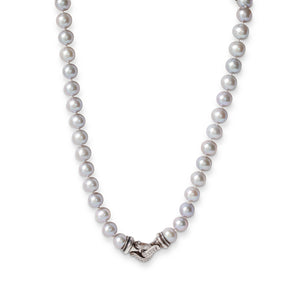 David Yurman Silver Clasp and Diamond and Grey Pearl Necklace