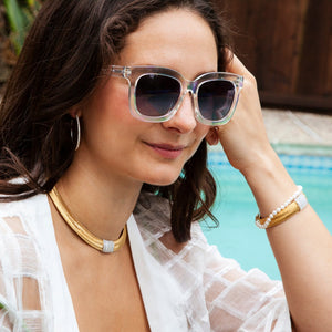 18KT ROBERTO COIN DIAMOND BAR & MOTHER OF PEARL NECKLACE