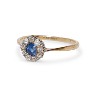 ANTIQUE 18KT DIAMOND & SAPPHIRE RING