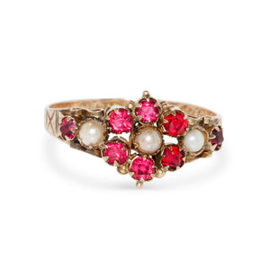 ANTIQUE 9KT PEARL & GARNET RING