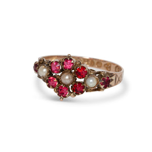 ANTIQUE 9KT PEARL & GARNET RING