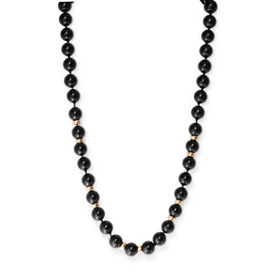 Gump's 18-inch onyx bead necklace with 14kt gold accents, classic design.