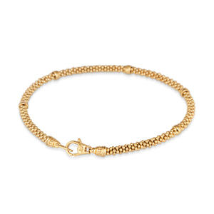 Clasp view of Lagos 18kt gold 3mm beaded bracelet showing clasp and bead detail
