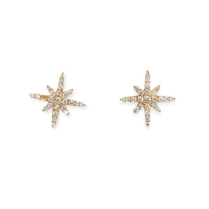 Front view of 14kt yellow gold North Star diamond stud earrings