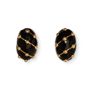 Front view of Tiffany Schlumberger enamel banana earrings in 18kt yellow gold