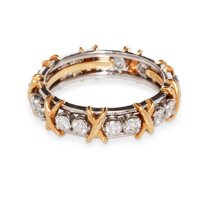 Tiffany & Co. Schlumberger platinum and 18kt yellow gold diamond ring with X design