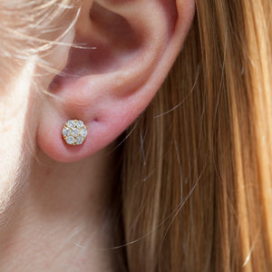 18KT YELLOW GOLD, .58CT DIAMOND CLUSTER EARRINGS