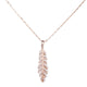 Front view of 14kt rose gold diamond feather pendant on chain