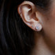 14kt white gold 6mm diamond cluster earrings shown on ear for scale
