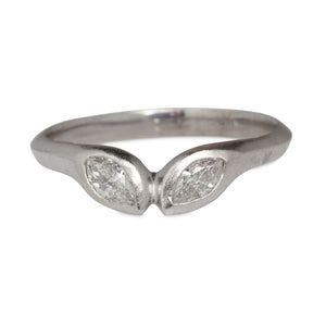 14kt white gold ring with two marquise diamonds set in a kissing design