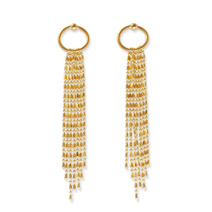 14KT yellow gold dangle earrings with cascading fringe strands
