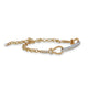 Angled view of 14KT yellow gold link bracelet with pavé diamond bar