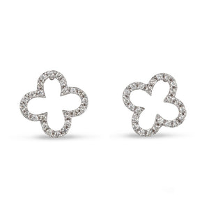 14KT WHITE GOLD QUATREFOIL DIAMOND STUD EARRINGS