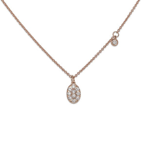 18KT ROSE GOLD NECKLACE WITH PAVE OVAL DISK AND SIDEKICK DIAMOND