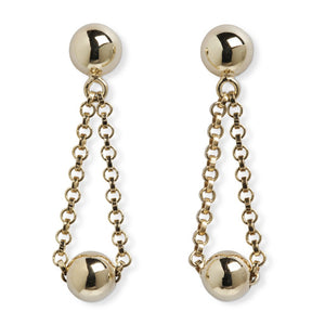 VINTAGE ITALIAN YELLOW GOLD BEAD ON CHAIN EARRINGS