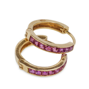 SQUARE CUT RUBIE HUGGIE HOOPS