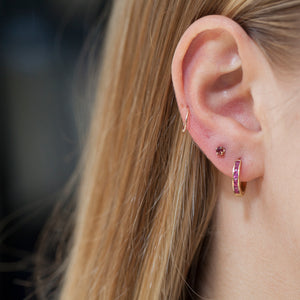 SQUARE CUT RUBIE HUGGIE HOOPS