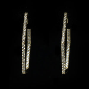 14KT, 100 DIAMOND GEOMETRIC HOOP EARRINGS, 1CT.