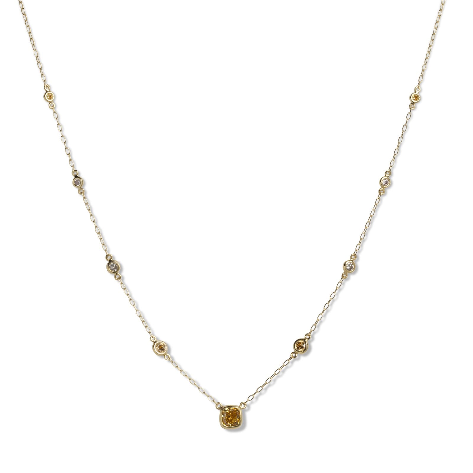 18KT YELLOW GOLD FANCY COLORED DIAMOND NECKLACE