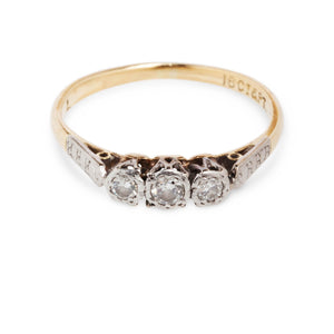 ANTIQUE PLATINUM & 18KT THREE STONE DIAMOND RING