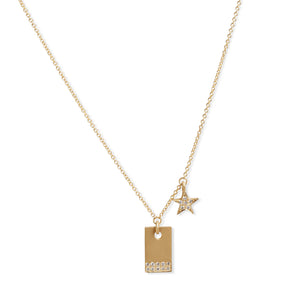 14KT GOLD & DIAMOND RECTANGLE WITH STAR PENDANT