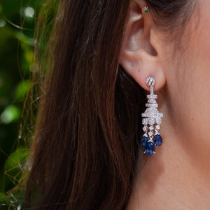 18KT SAPPHIRE & DIAMOND CHANDELIER EARRINGS