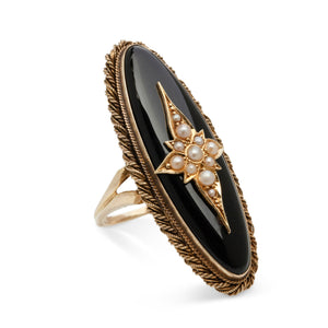 VICTORIAN ONYX, PEARL GOLD RING