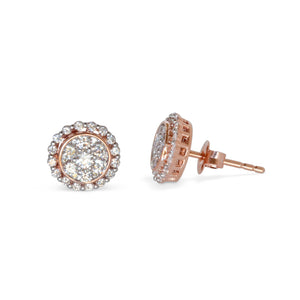 14KT ROSE GOLD CLUSTER EARRINGS WITH HALO
