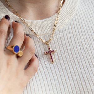 14KT YELLOW GOLD & RUBY CROSS PENDANT