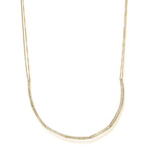 14KT YELLOW GOLD NECKLACE WITH PAVE DIAMOND ROUNDED BAR