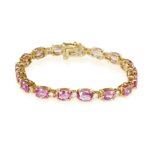 14KT YELLOW GOLD & PINK SAPPHIRE & DIAMOND BRACELET