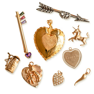 14KT YELLOW GOLD & SEED PEARL HEART CHARM