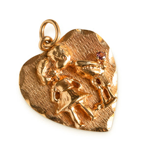VINTAGE 14KT YELLOW & RUBY  GOLD HEART CHARM