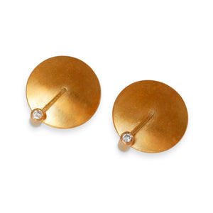 VINTAGE 18KT YELLOW GOLD & DIAMOND DISK EARRINGS