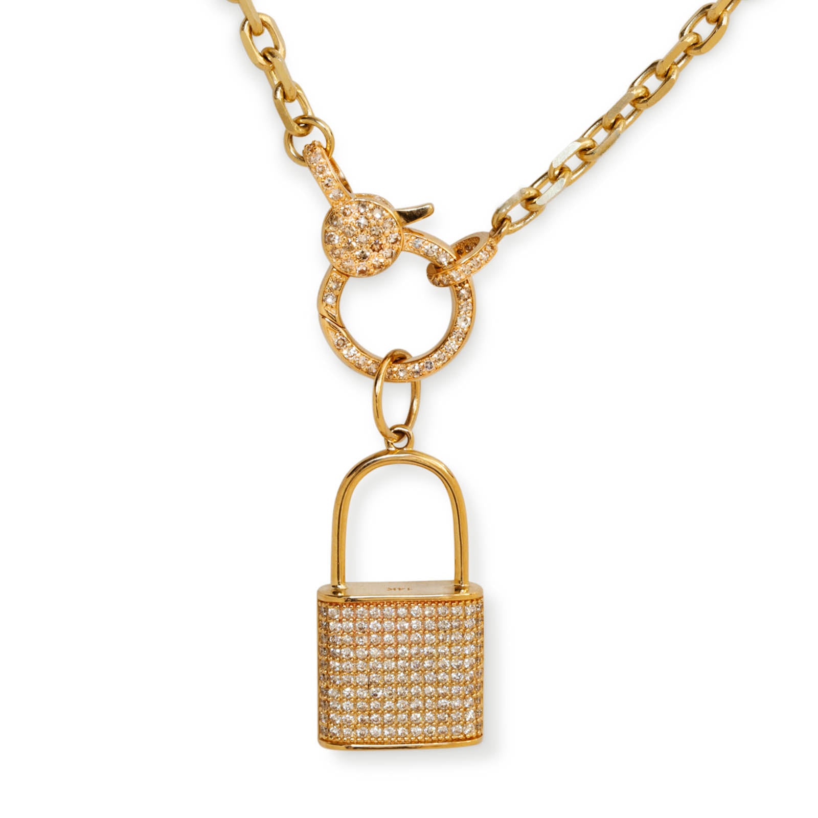 14kt gold and diamond crescent starburst lock necklace