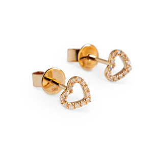14KT YELLOW GOLD DIAMOND HEART STUD EARRINGS