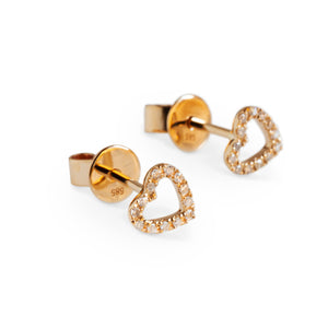 14KT YELLOW GOLD DIAMOND HEART STUD EARRINGS