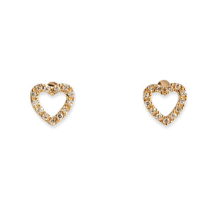 14KT YELLOW GOLD DIAMOND HEART STUD EARRINGS