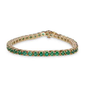 14KT YELLOW GOLD STRAIGHT LINE EMERALD TENNIS BRACELET