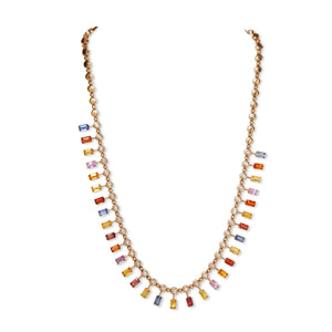 14KT YELLOW GOLD, DIAMOND & COLOR STONE NECKLACE
