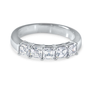 1.54CT PLATINUM & DIAMOND FIVE STONE ASSCHER BAND RING